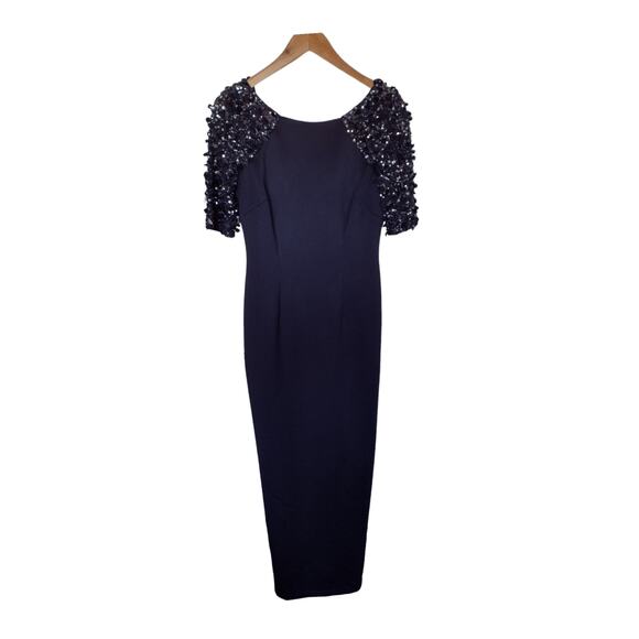 Adrianna Papell Embellished Scuba Sheath Dress in Navy Size 6 - Picture 3 of 8